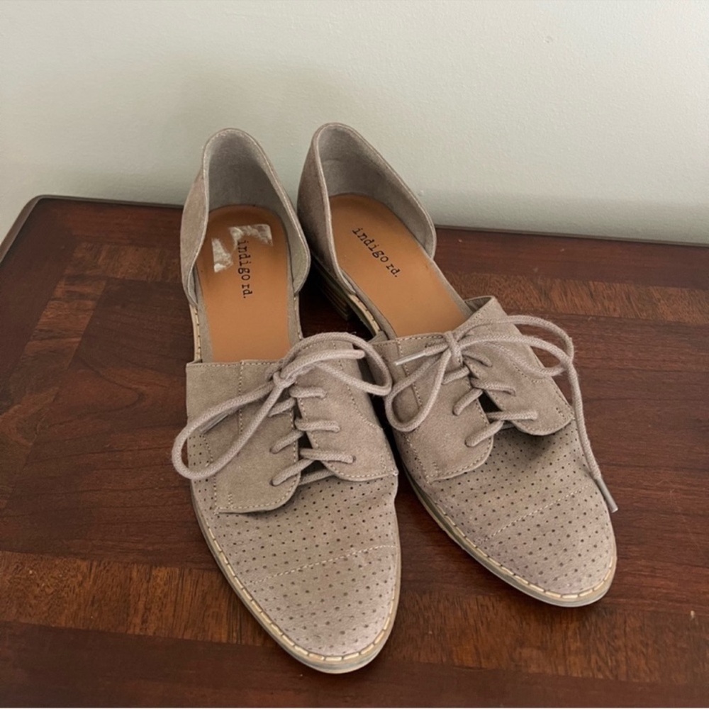 Indigo Rd Women's Taupe Gray Suede Heath Lace Up Loafers Size 8
